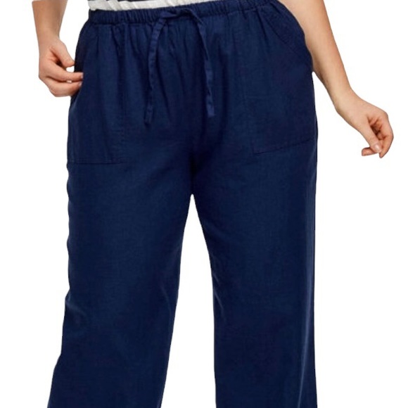 New Jessica London Navy Blue Linen Blend Drawstring Pants Plus Size 22 Tall - Picture 3 of 15